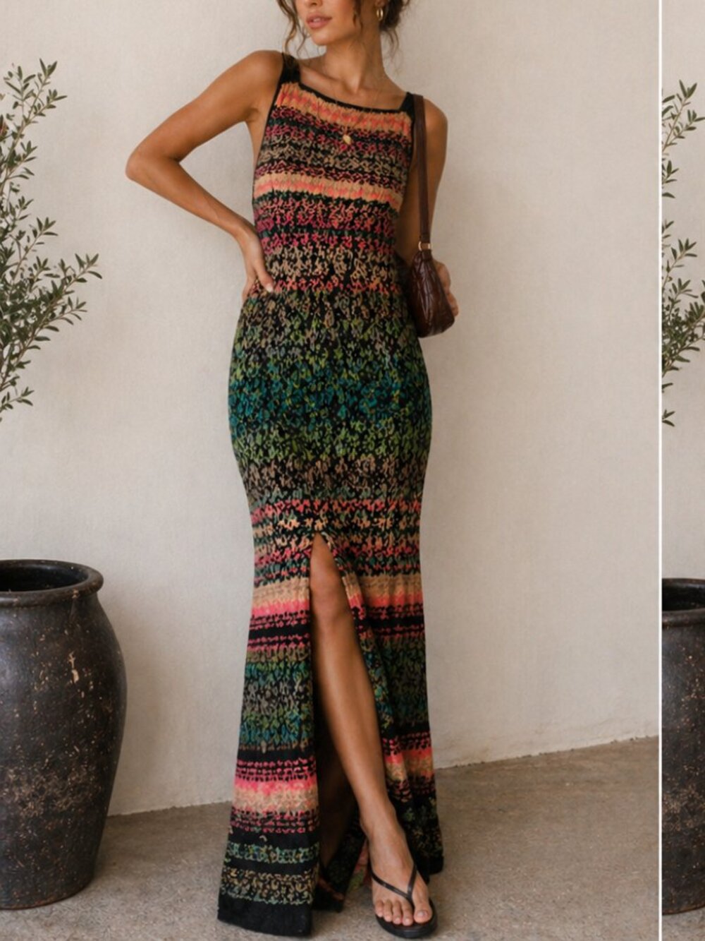 Free People Knit Maxi Dress S Multicolor Boho Sleeveless Bodycon Sweater Dress S